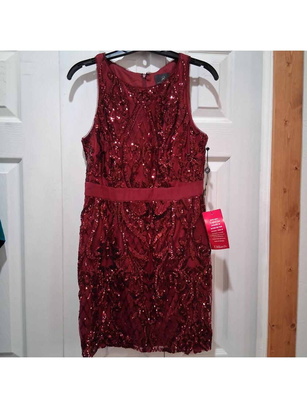 NWT Adrianna Papell Burgundy Red Sequin Art Deco Mesh Sheath Dress Size 6